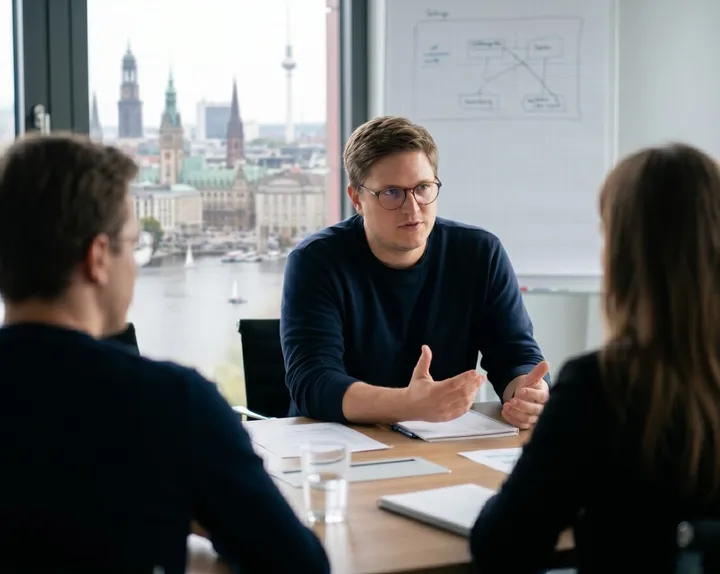 Hannes Wirtz in einer Marketingberatung mit Kunden in Hamburg